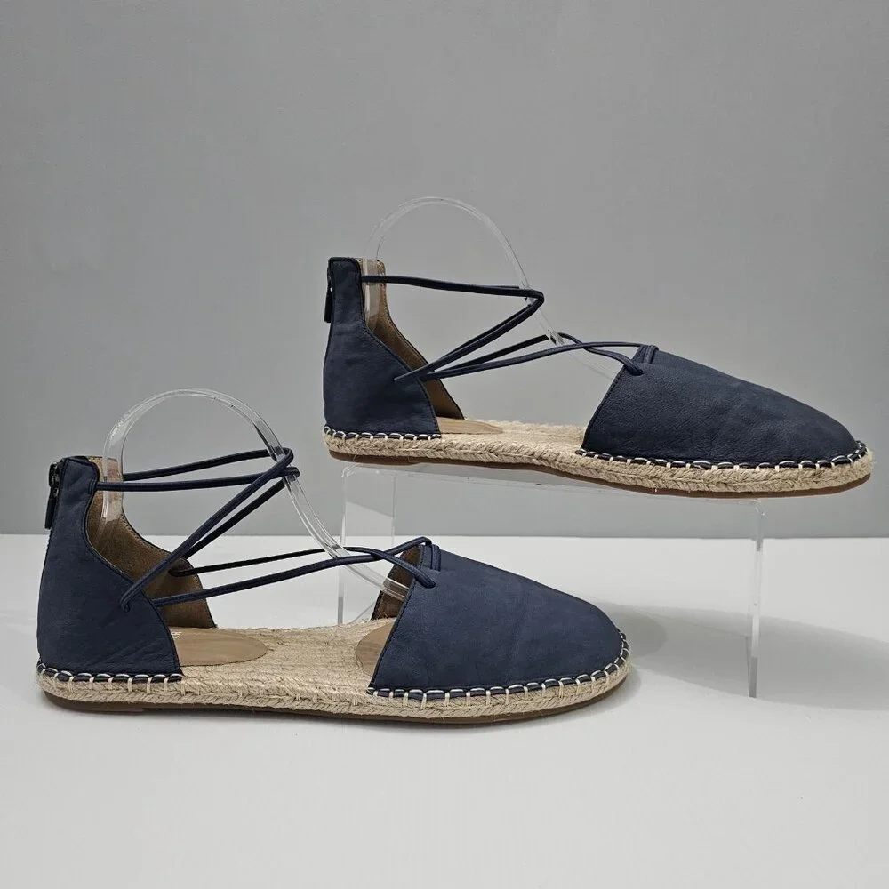 Eileen Fisher Lace Up Espadrille Flats Womens 11 Denim Blue Leather Sandal